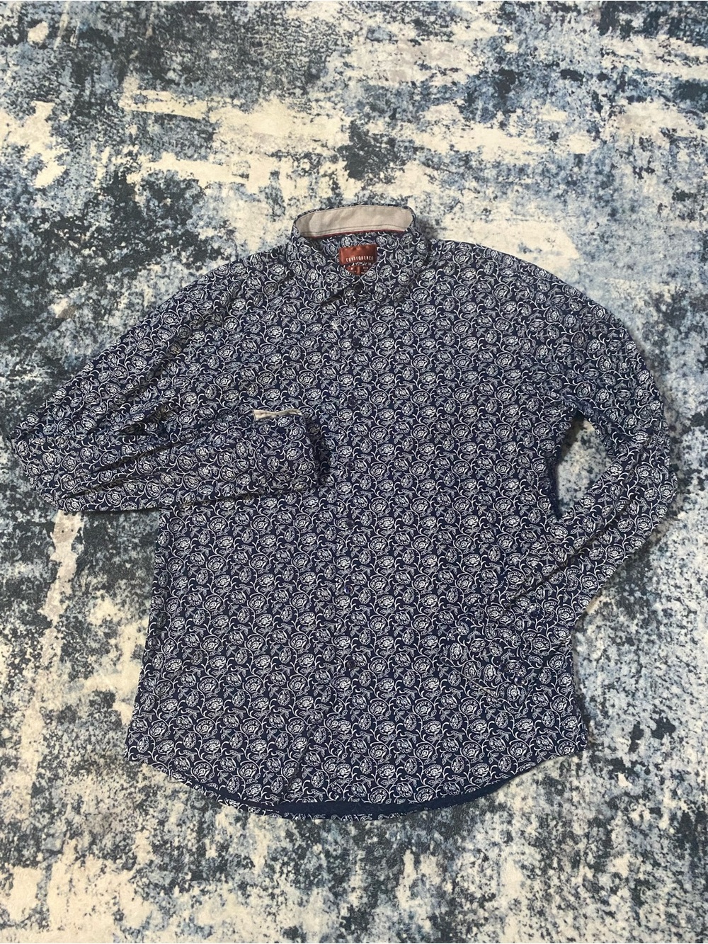 Consequence Men’s Dress Shirt Medium Slim Fit Navy White Floral Paisley